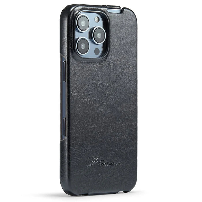For iPhone 16 Pro Max Case Vertical Flip Leather Crazy Horse Texture Phone Cover - Black - 5