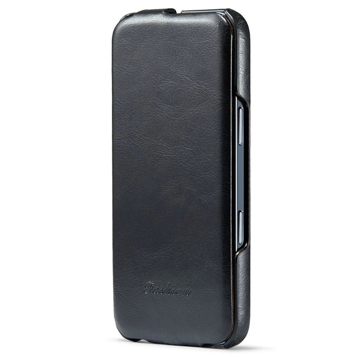 For iPhone 16 Pro Case Vertical Flip Leather Crazy Horse Texture Phone Cover - Black - 4