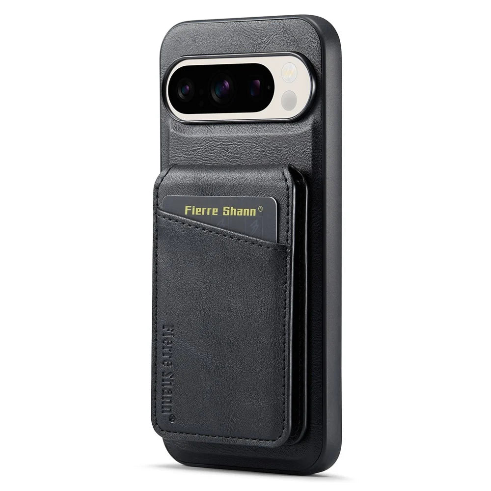 FIERRE SHANN 025 Style For Google Pixel 9 Pro XL Case Leather+TPU Detachable Card Slots Phone Cover - Black - 4