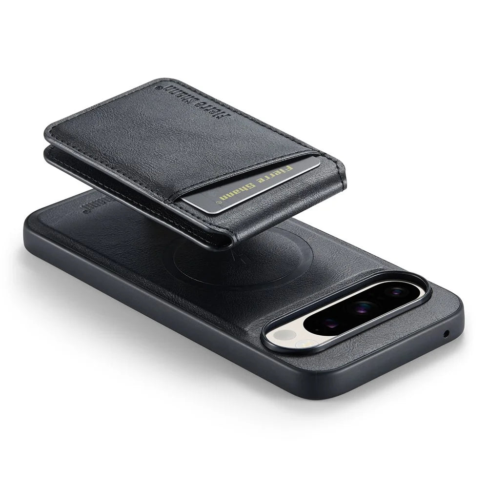 FIERRE SHANN 025 Style For Google Pixel 9 Pro XL Case Leather+TPU Detachable Card Slots Phone Cover - Black - 5