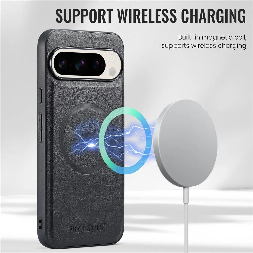 FIERRE SHANN 025 Style For Google Pixel 9 Pro XL Case Leather+TPU Detachable Card Slots Phone Cover - Black - 7