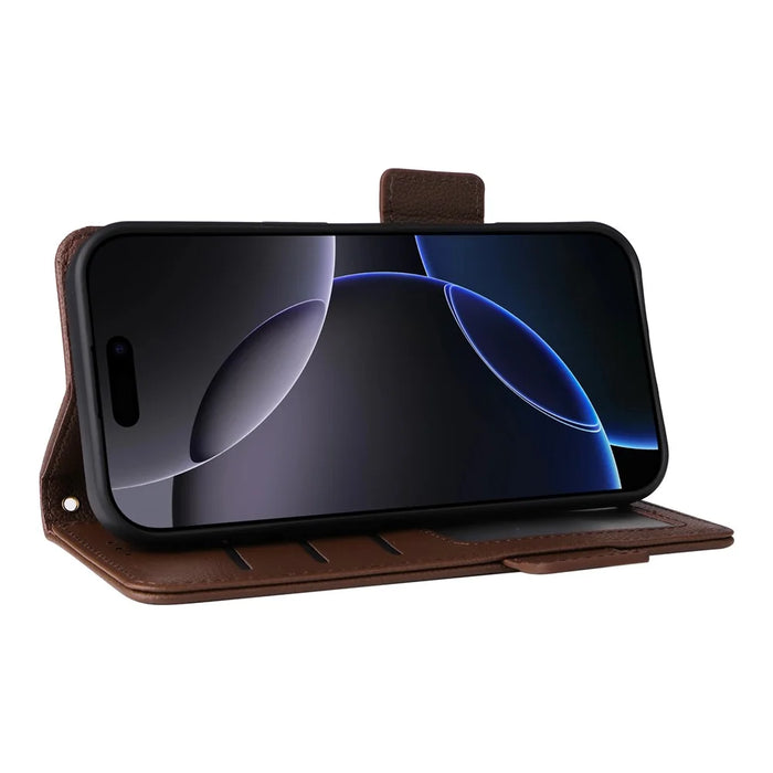 For iPhone 16 Pro Max Case with Wrist Strap Litchi Texture PU Leather Wallet Phone Cover - Brown - 3