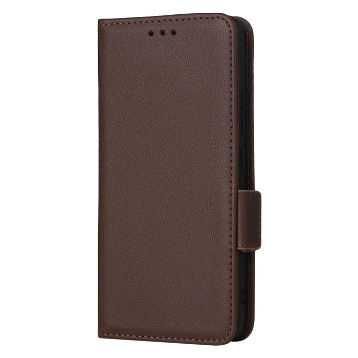 For iPhone 16 Pro Max Case with Wrist Strap Litchi Texture PU Leather Wallet Phone Cover - Brown - 7