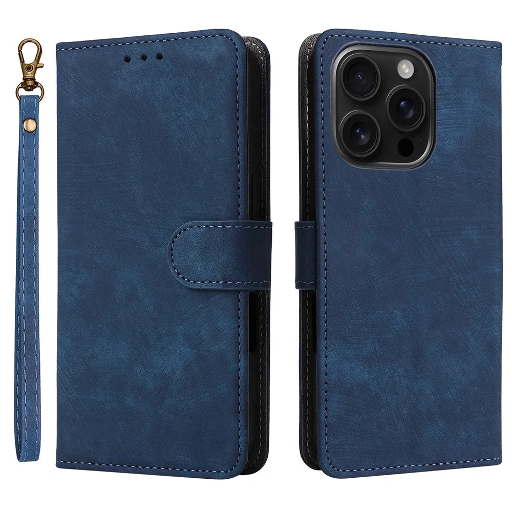 For iPhone 16 Pro Max Wallet Case RFID Blocking PU Leather Cover Stand View - Blue - 1