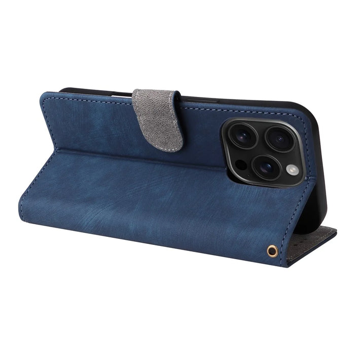 For iPhone 16 Pro Max Wallet Case RFID Blocking PU Leather Cover Stand View - Blue - 4