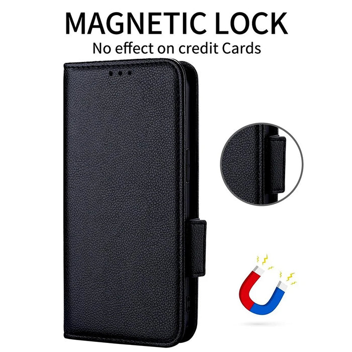 For iPhone 16 Pro Case with Wrist Strap Litchi Texture PU Leather Wallet Phone Cover - Black - 5