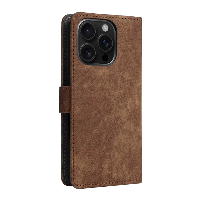 For iPhone 16 Pro Wallet Case RFID Blocking PU Leather Cover Stand View - Brown - 7