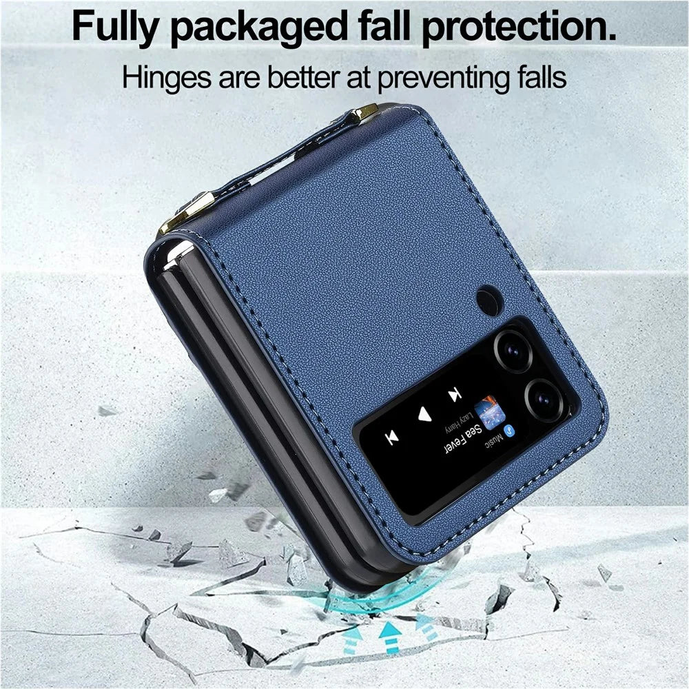 LC.IMEEKE L1 for Samsung Galaxy Z Flip3 5G Case Leather+PC Phone Cover with Straps Card Slots - Blue - 4