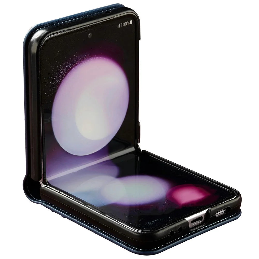 LC.IMEEKE L1 for Samsung Galaxy Z Flip4 5G Case Leather+PC Phone Cover with Straps Card Slots - Blue - 3