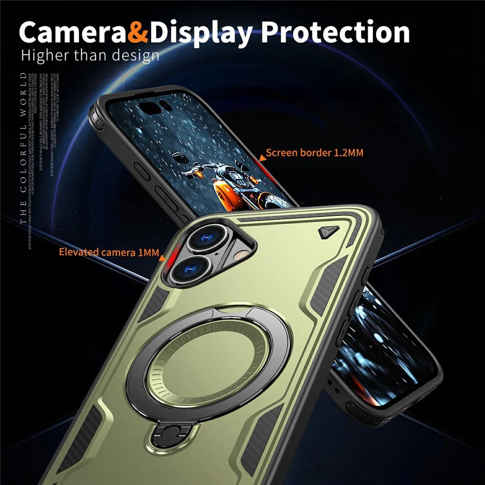 For iPhone 16 Case Compatible with MagSafe Military Protection PC+TPU Kickstand Phone Cover - Olive Green - 5