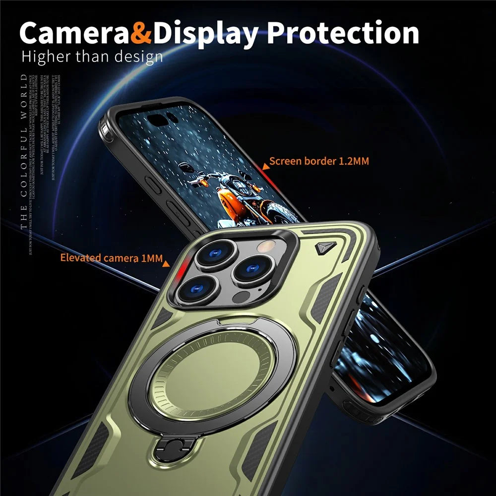 For iPhone 16 Pro Case Compatible with MagSafe Military Protection PC+TPU Kickstand Phone Cover - Olive Green - 5