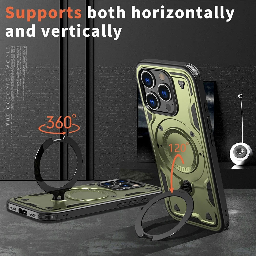 For iPhone 16 Pro Case Compatible with MagSafe Military Protection PC+TPU Kickstand Phone Cover - Olive Green - 6