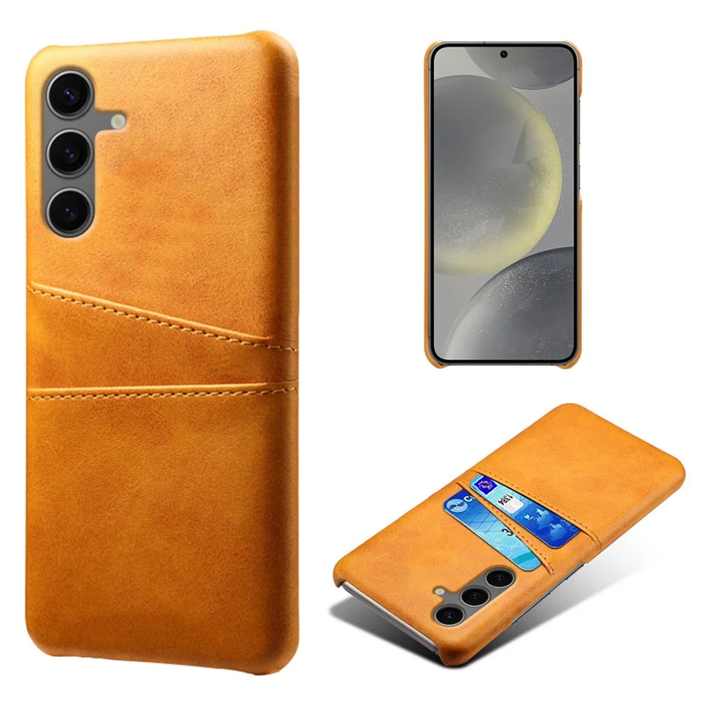 For Samsung Galaxy S24 FE Case Dual Card Slots PU Leather + Hard PC Phone Cover - Orange - 1