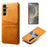 For Samsung Galaxy S24 FE Case Dual Card Slots PU Leather + Hard PC Phone Cover - Orange - 1