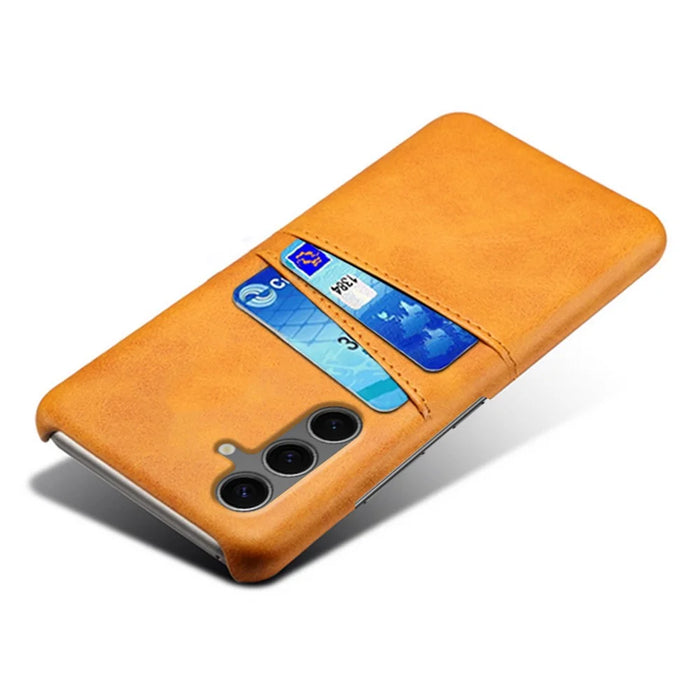 For Samsung Galaxy S24 FE Case Dual Card Slots PU Leather + Hard PC Phone Cover - Orange - 5
