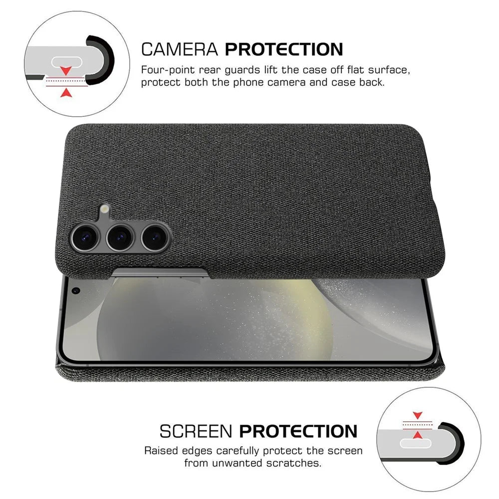 For Samsung Galaxy S24 FE Case Cloth Texture Anti-Scratch Protective PC Phone Cover - Black - 5