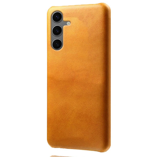 For Samsung Galaxy S24 FE 5G Case Calf Texture PU Leather Hard PC Protective Phone Cover - Orange - 1