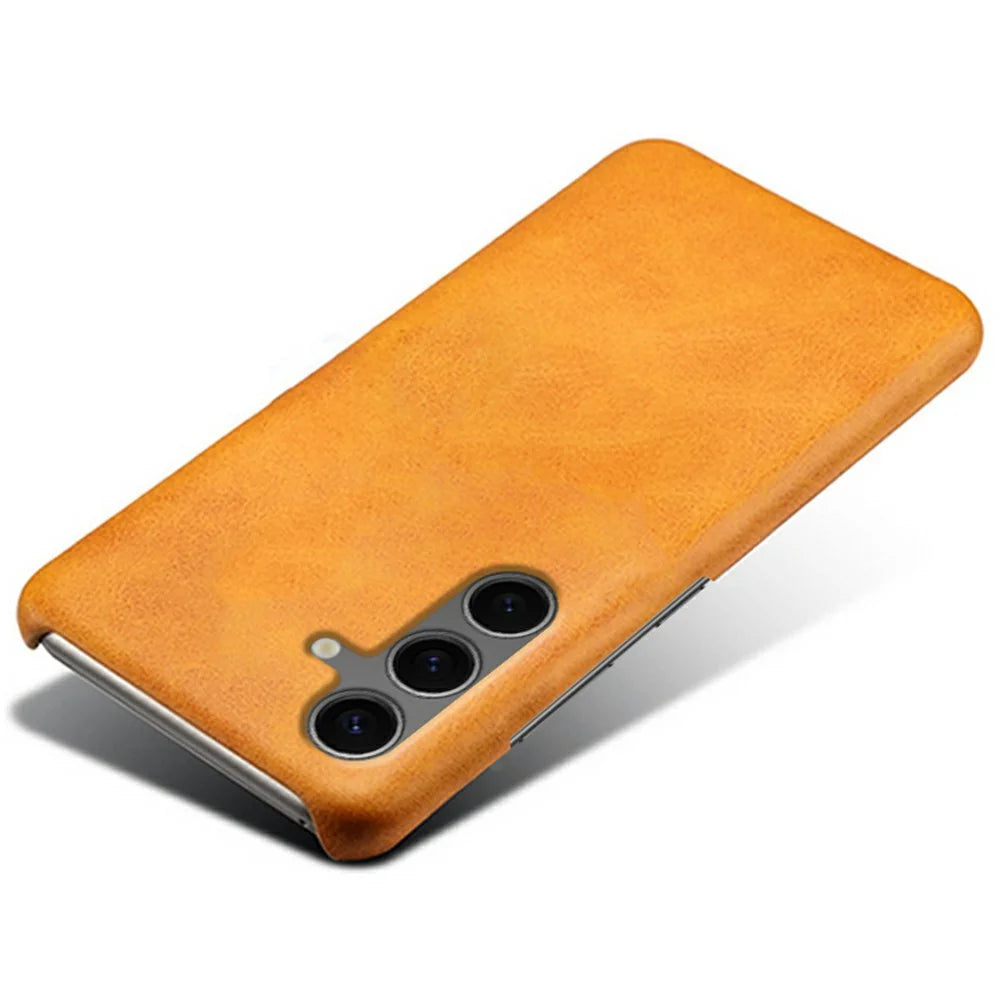 For Samsung Galaxy S24 FE 5G Case Calf Texture PU Leather Hard PC Protective Phone Cover - Orange - 3