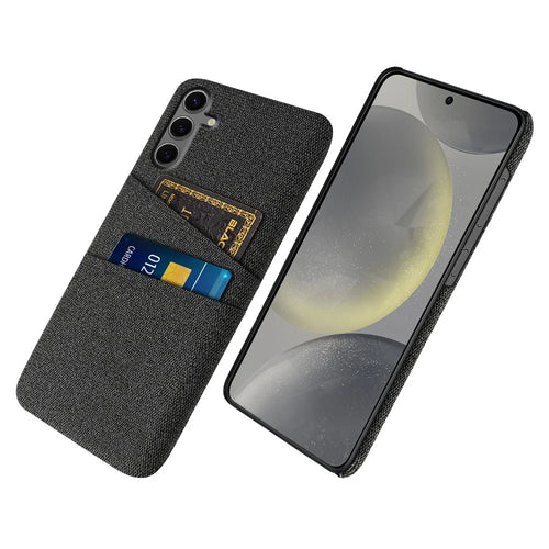 For Samsung Galaxy S24 FE Case Cloth + Hard PC Phone Cover with Dual Card Slots - Black - 1