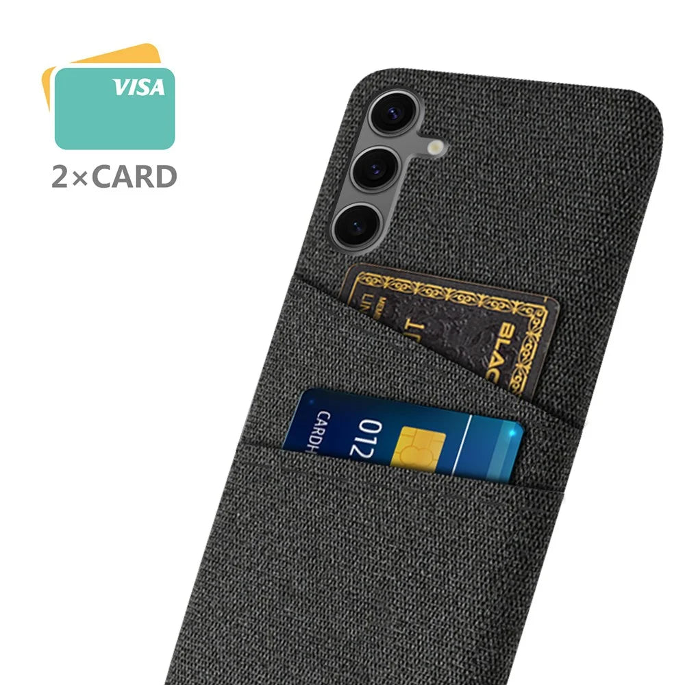 For Samsung Galaxy S24 FE Case Cloth + Hard PC Phone Cover with Dual Card Slots - Black - 2