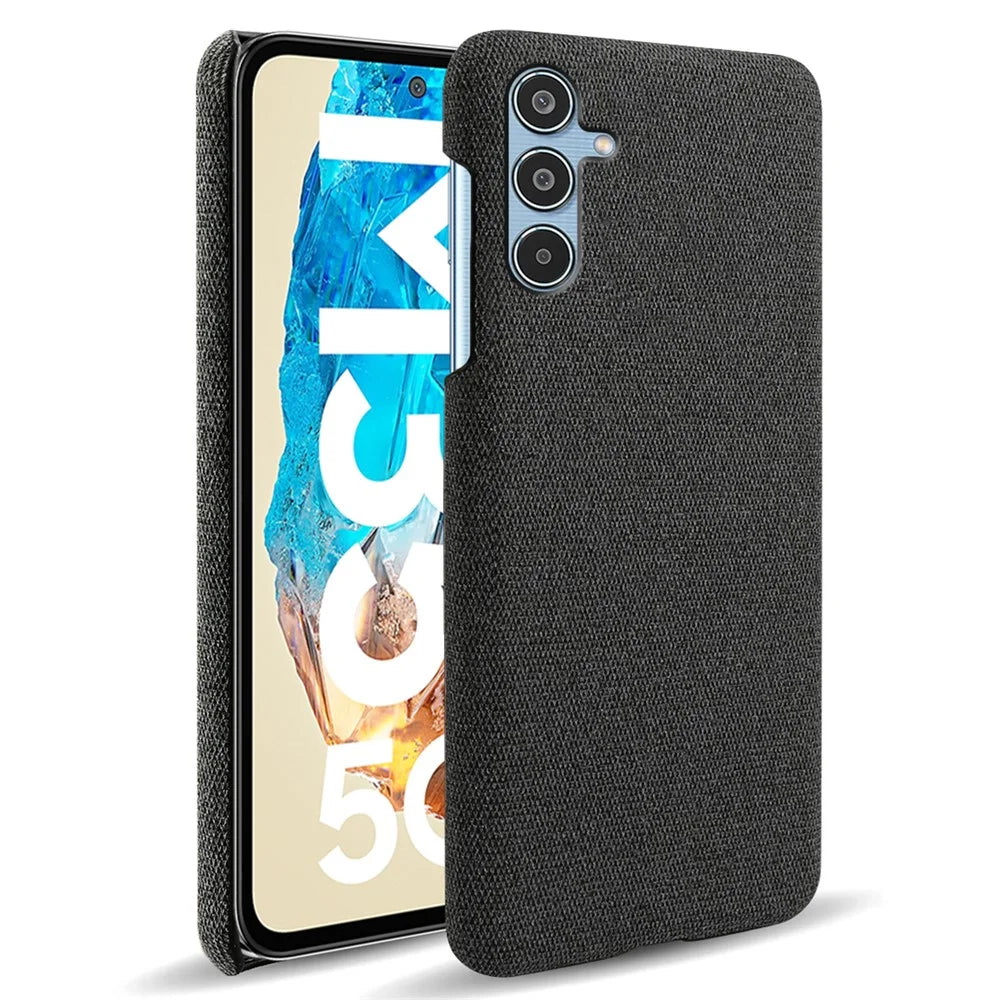 For Samsung Galaxy M35 5G Case Cloth Texture Anti-Scratch Protective PC Phone Cover - Black - 1