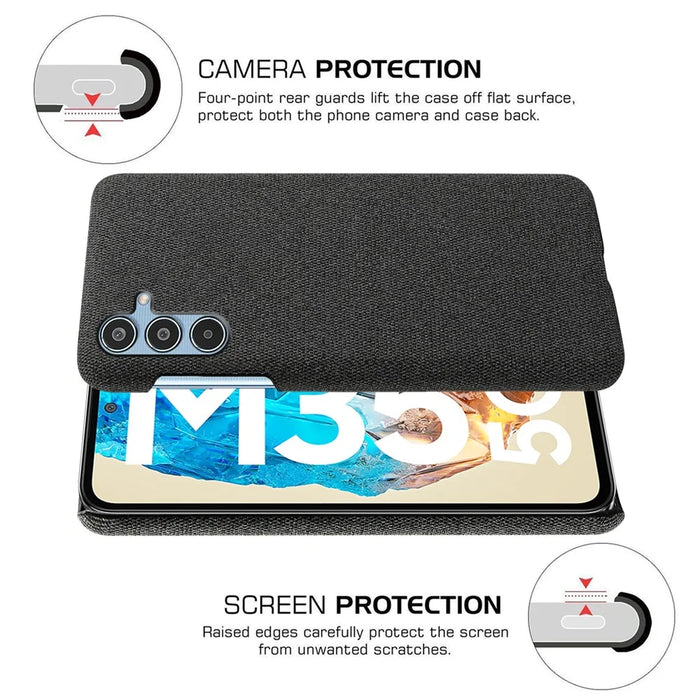 For Samsung Galaxy M35 5G Case Cloth Texture Anti-Scratch Protective PC Phone Cover - Black - 5