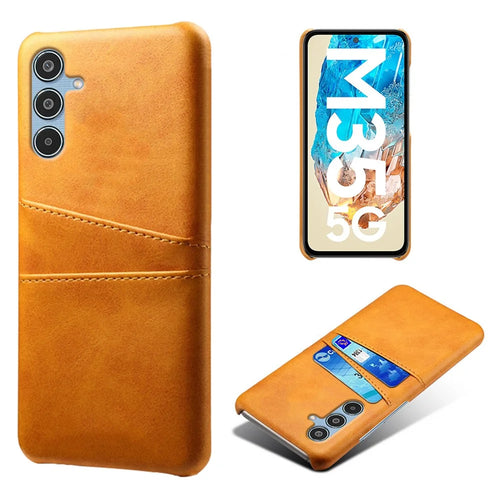 For Samsung Galaxy M35 5G Case Dual Card Slots PU Leather + Hard PC Phone Cover - Orange - 1