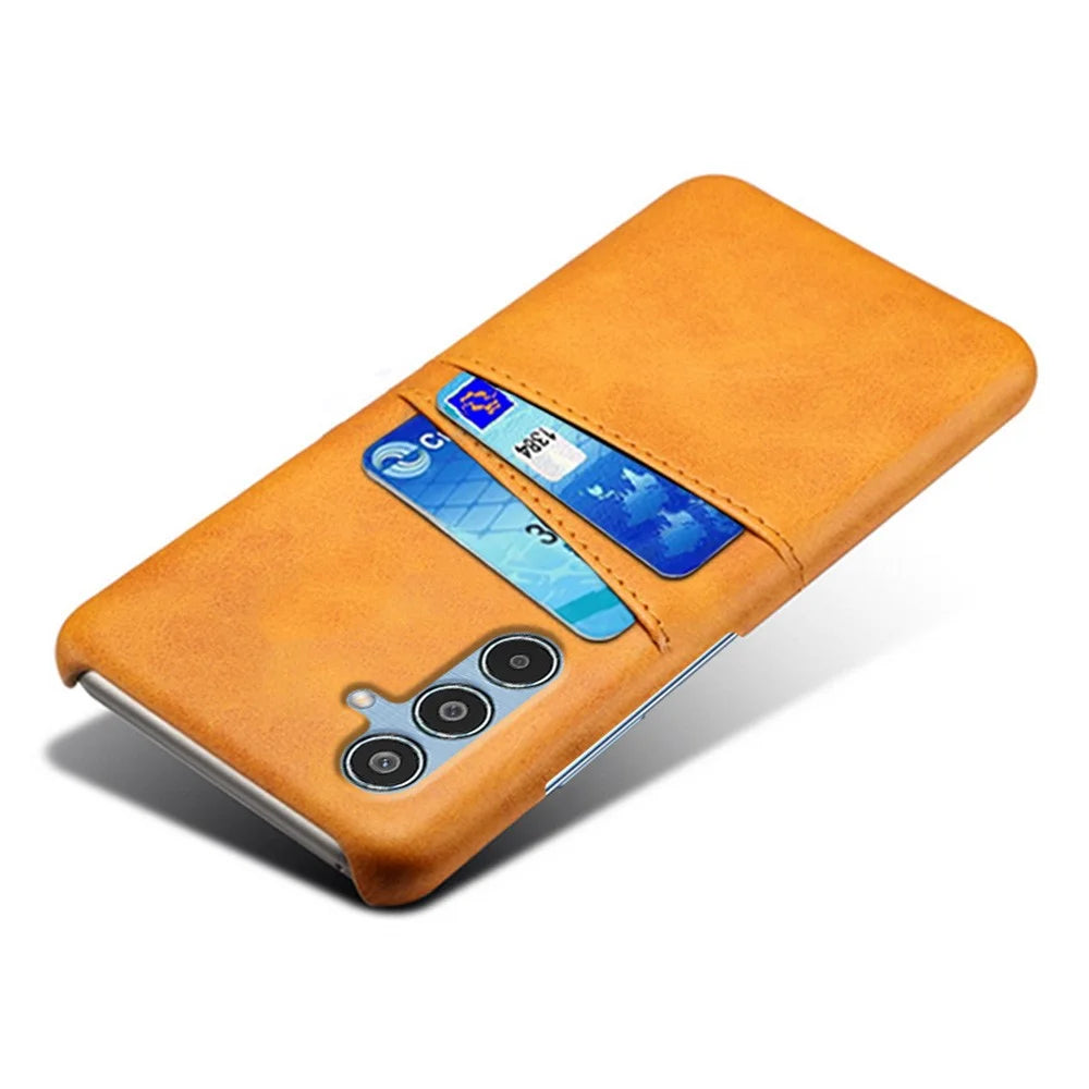 For Samsung Galaxy M35 5G Case Dual Card Slots PU Leather + Hard PC Phone Cover - Orange - 5