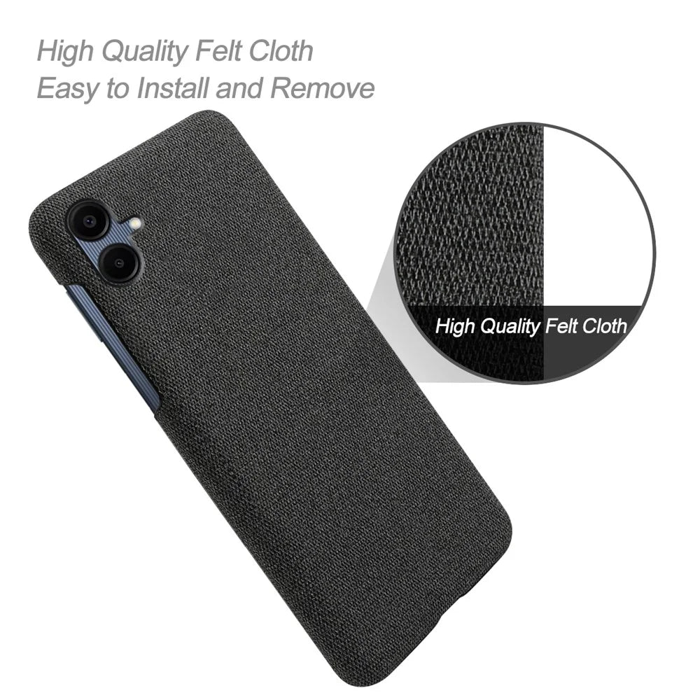 For Samsung Galaxy A06 4G Case Cloth Texture Anti-Scratch Protective PC Phone Cover - Black - 4