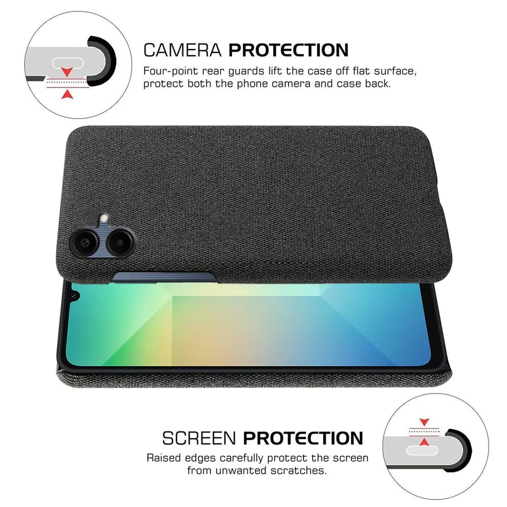 For Samsung Galaxy A06 4G Case Cloth Texture Anti-Scratch Protective PC Phone Cover - Black - 5