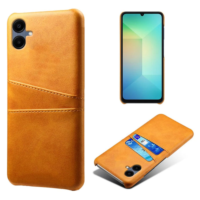 For Samsung Galaxy A06 4G Case Dual Card Slots PU Leather + Hard PC Phone Cover - Orange - 1