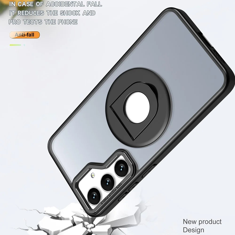 For Samsung Galaxy S24 Case Rotating Kickstand Acrylic+TPU Phone Cover Magnetic Case - Black - 3
