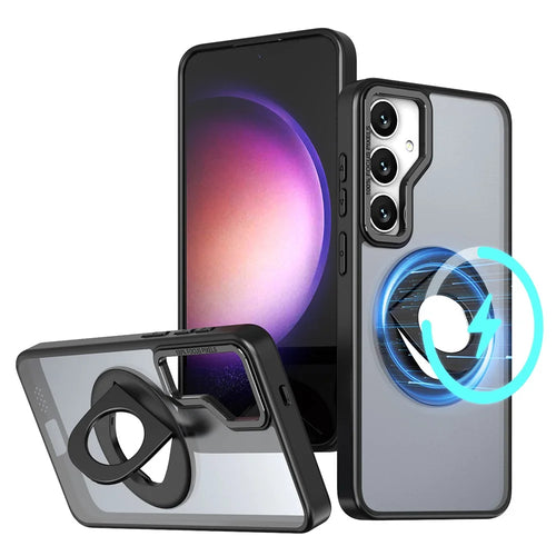 For Samsung Galaxy S24+ Case Rotating Kickstand Acrylic+TPU Phone Cover Magnetic Case - Black - 1