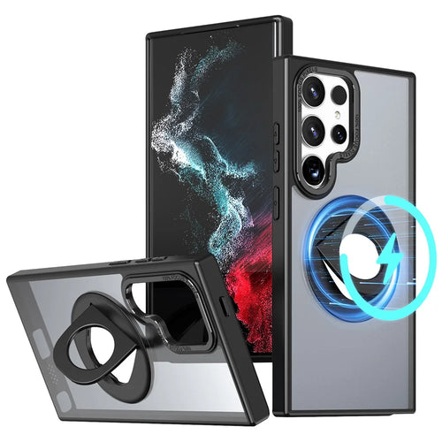 For Samsung Galaxy S24 Ultra Case Rotating Kickstand Acrylic+TPU Phone Cover Magnetic Case - Black - 1