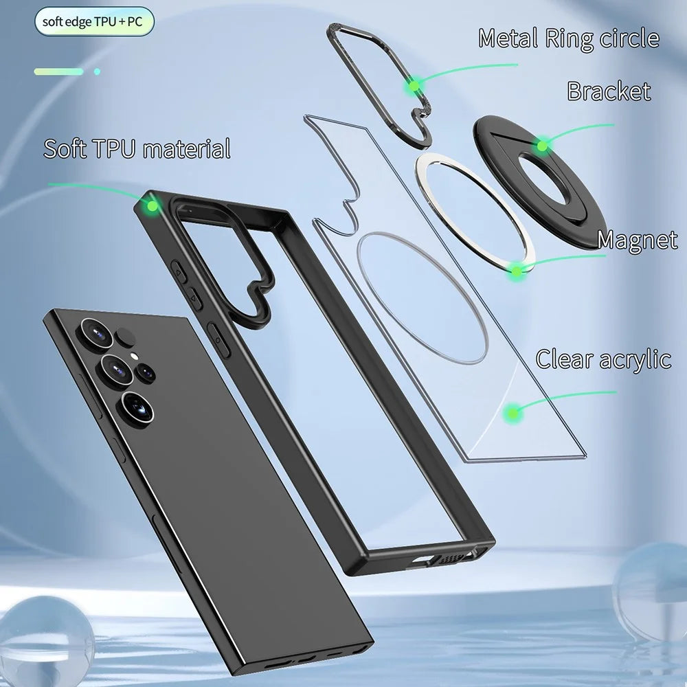 For Samsung Galaxy S24 Ultra Case Rotating Kickstand Acrylic+TPU Phone Cover Magnetic Case - Black - 6