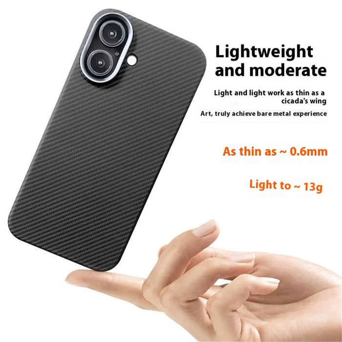 For iPhone 16 Case 600D Fine Texture Aramid Fiber Phone Cover with Metal Lens Frame - Black - 2