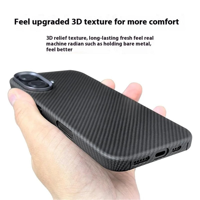 For iPhone 16 Case 600D Fine Texture Aramid Fiber Phone Cover with Metal Lens Frame - Black - 3