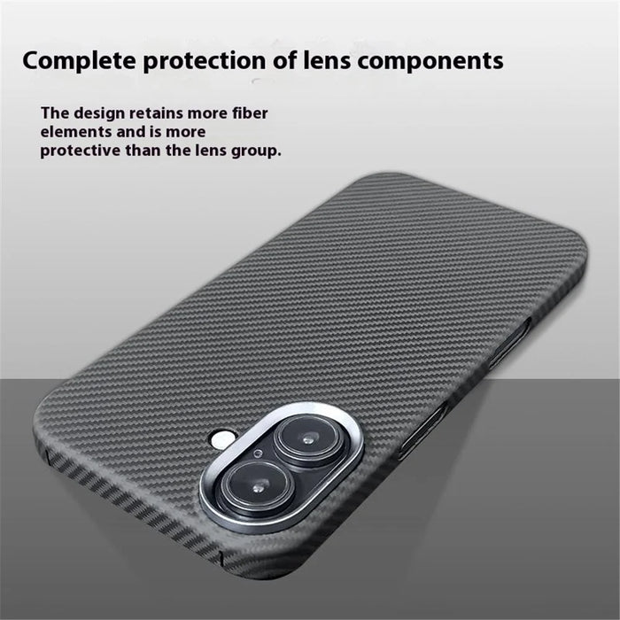 For iPhone 16 Case 600D Fine Texture Aramid Fiber Phone Cover with Metal Lens Frame - Black - 4
