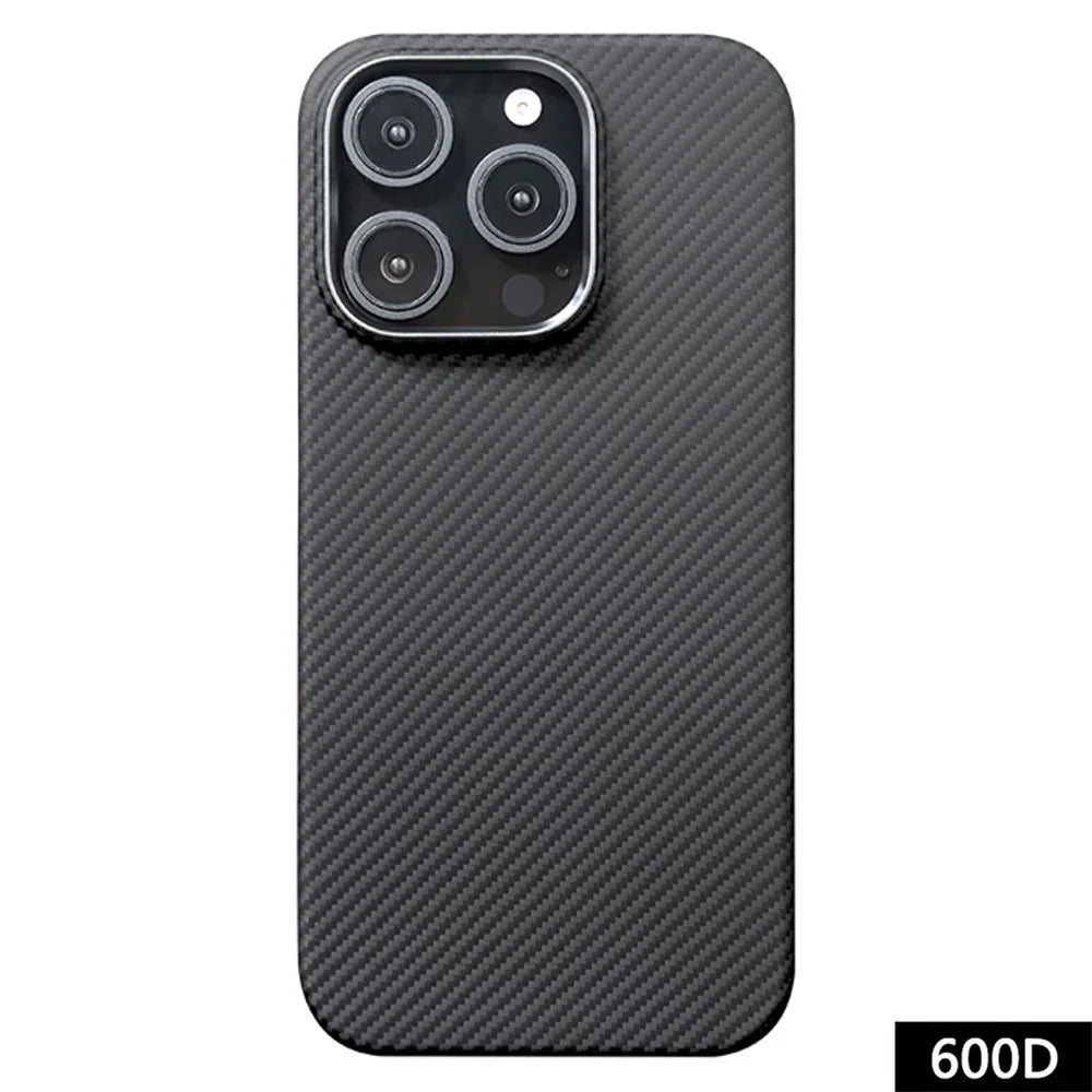 For iPhone 16 Pro Case 600D Fine Texture Aramid Fiber Phone Cover with Metal Lens Frame - Black - 1