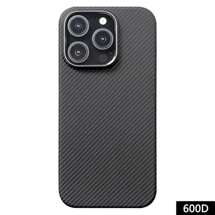 For iPhone 16 Pro Case 600D Fine Texture Aramid Fiber Phone Cover with Metal Lens Frame - Black - 1