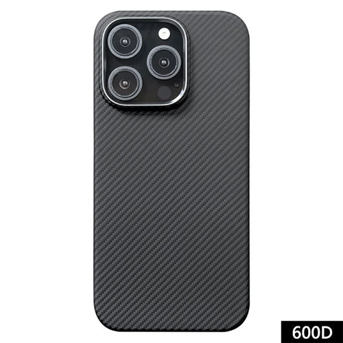 For iPhone 16 Pro Max Case 600D Fine Texture Aramid Fiber Phone Cover with Metal Lens Frame - Black - 1