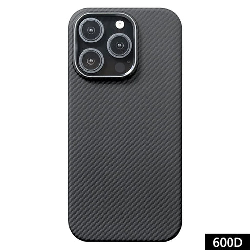 For iPhone 16 Pro Max Case 600D Fine Texture Aramid Fiber Phone Cover with Metal Lens Frame - Black - 1