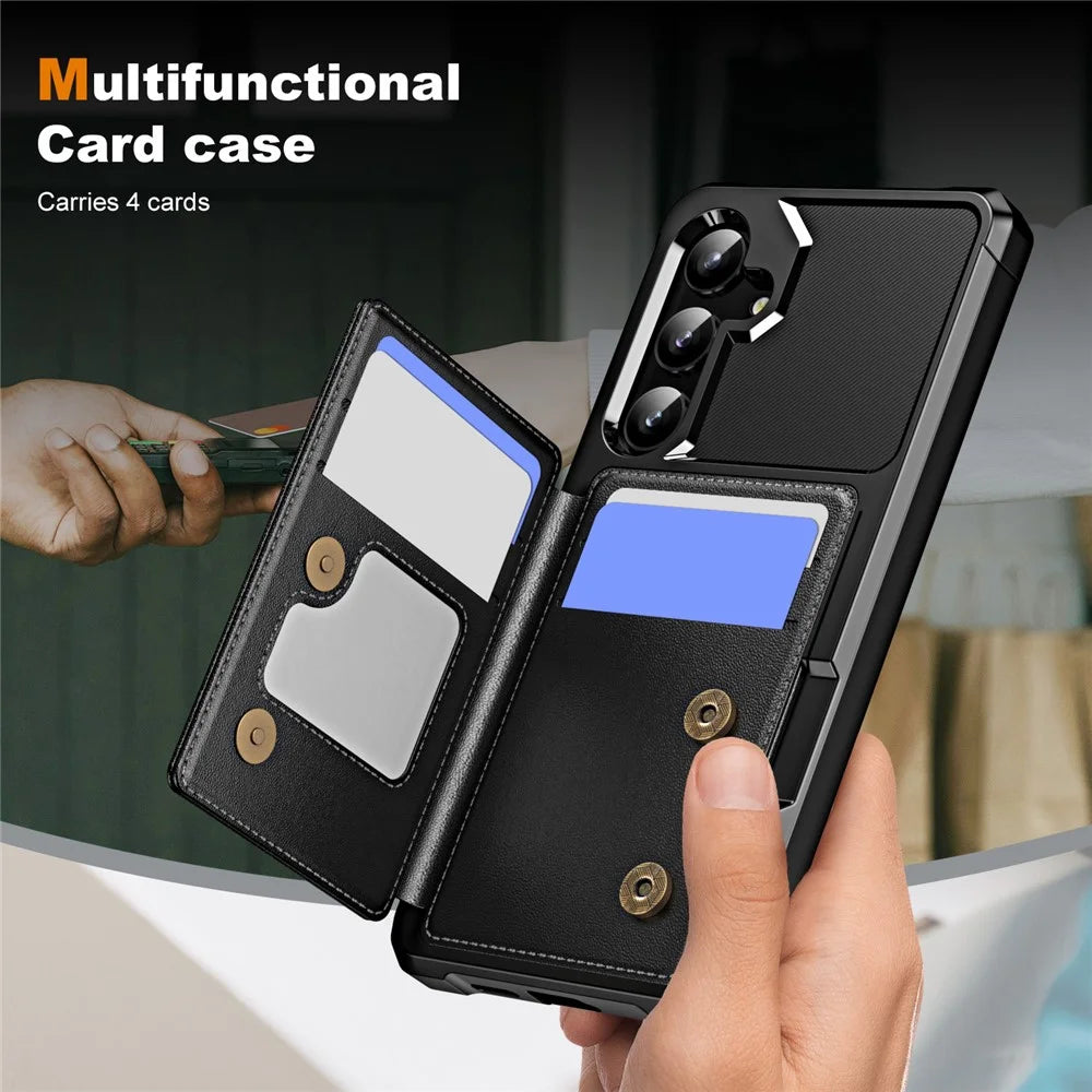 For Samsung Galaxy A55 5G Case Card Slot Kickstand Leather+TPU Reinforced Corner Phone Cover - Black - 3