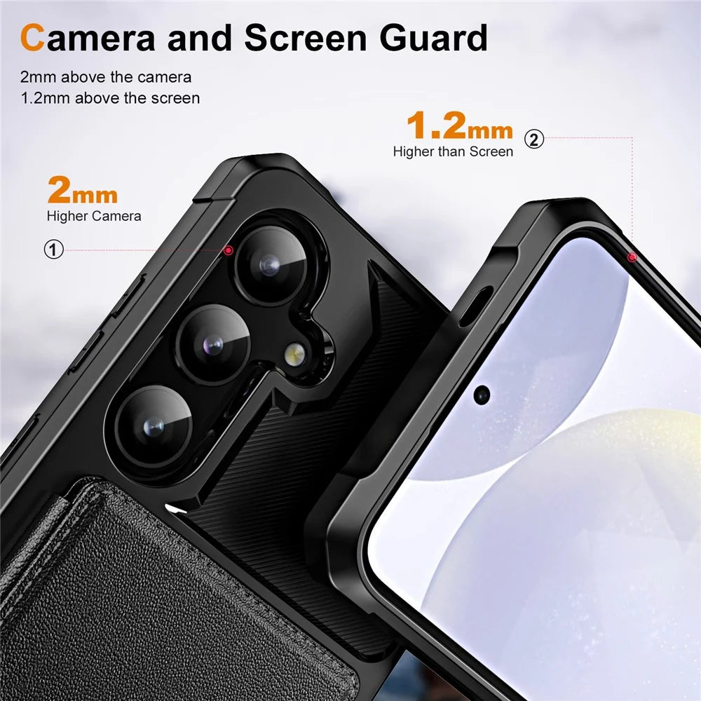 For Samsung Galaxy A55 5G Case Card Slot Kickstand Leather+TPU Reinforced Corner Phone Cover - Black - 4