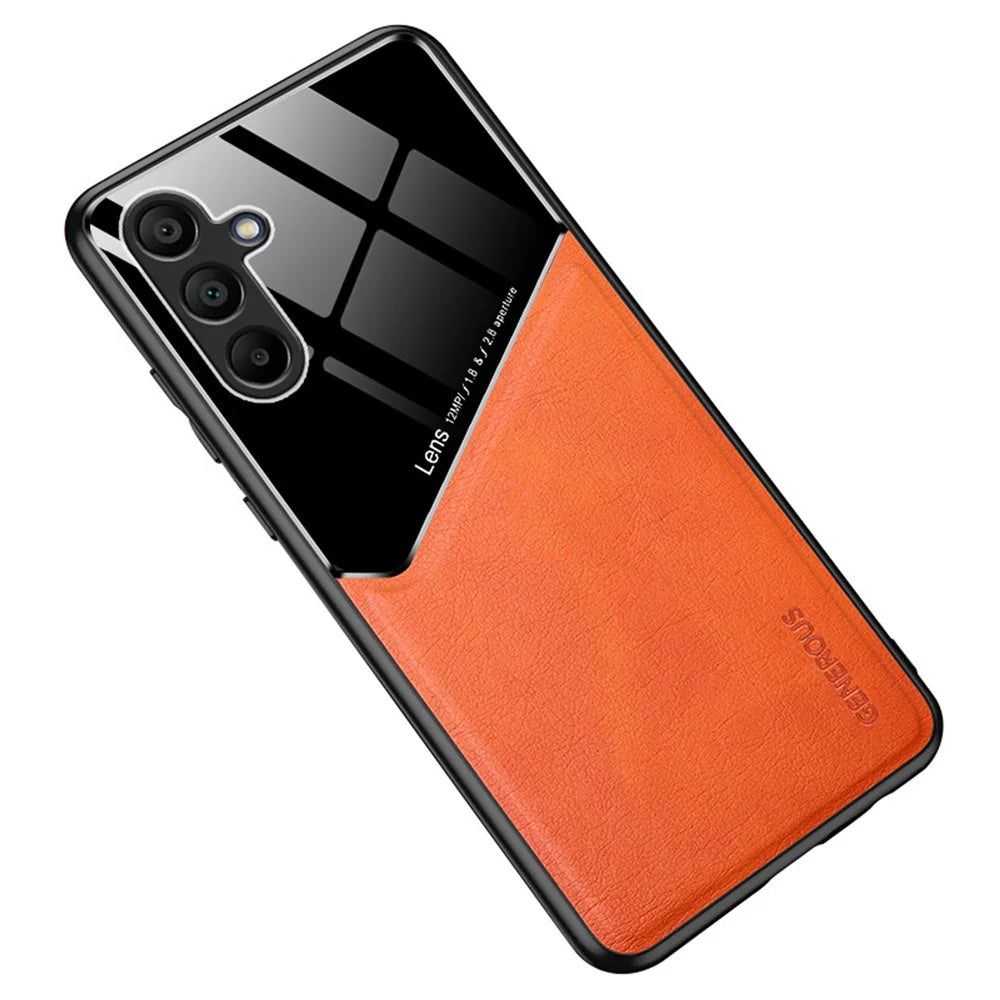 For Samsung Galaxy A16 5G / A16 4G Case Leather Coated PC+TPU Phone Back Cover - Orange - 1
