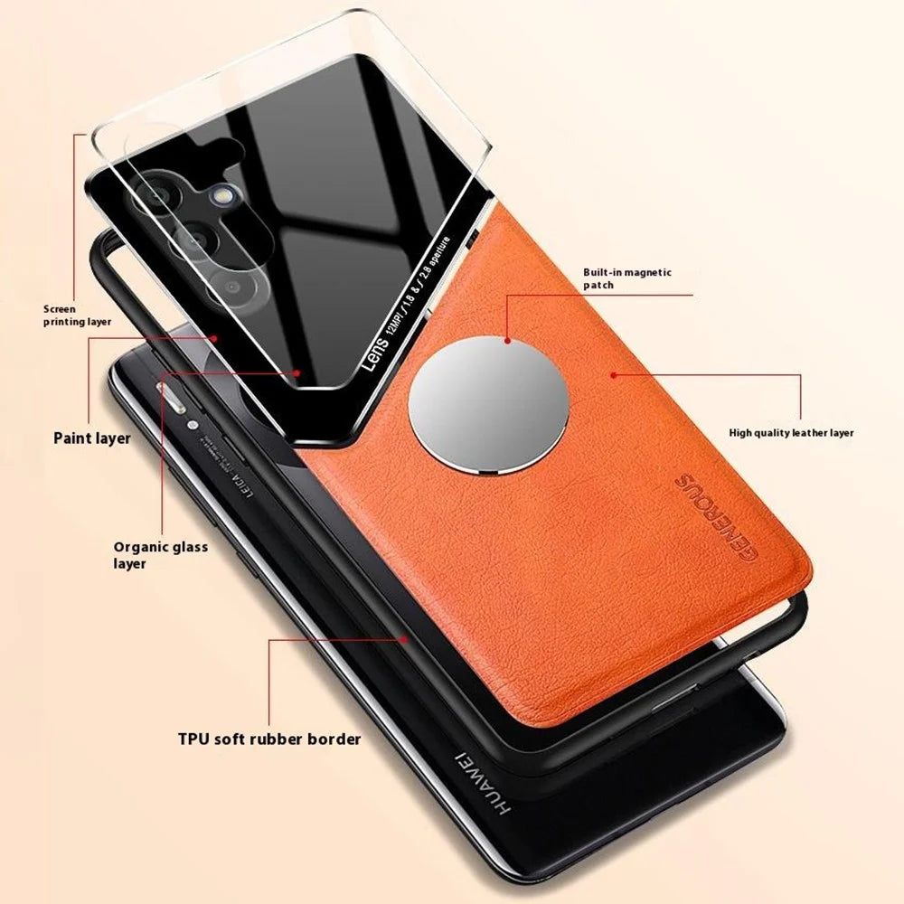 For Samsung Galaxy A16 5G / A16 4G Case Leather Coated PC+TPU Phone Back Cover - Orange - 3