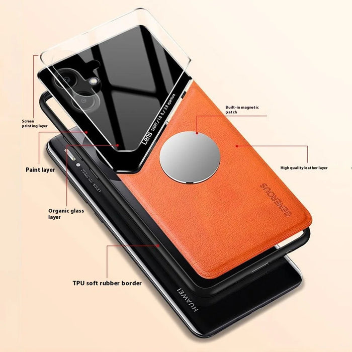 For Samsung Galaxy A06 4G Case Leather Coated PC+TPU Phone Back Cover - Orange - 3