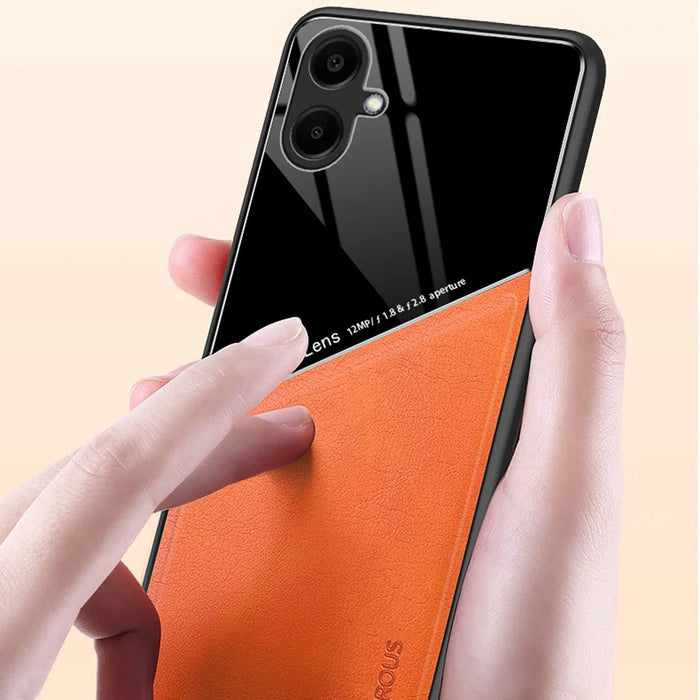 For Samsung Galaxy A06 4G Case Leather Coated PC+TPU Phone Back Cover - Orange - 4