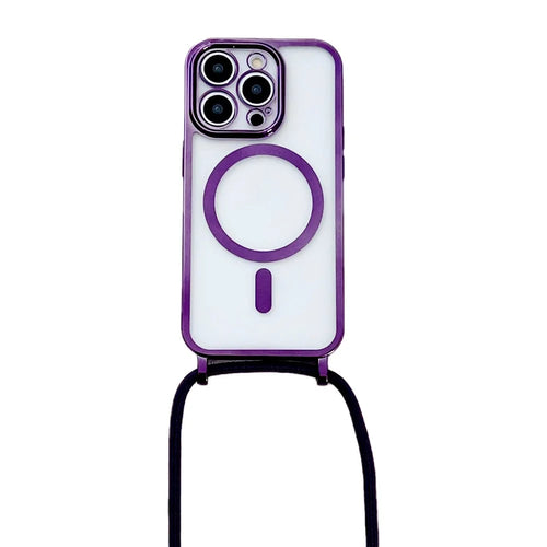 For iPhone 16 Pro Case Compatible with MagSafe Electroplating TPU Cellphone Protector with Long Lanyard - Purple - 1