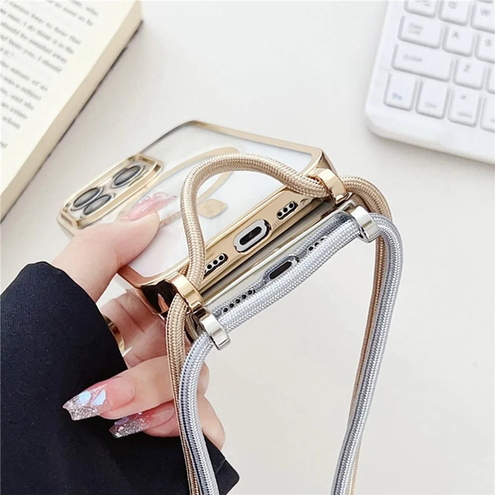 For iPhone 16 Pro Max Case Compatible with MagSafe Electroplating TPU Cellphone Protector with Long Lanyard - Purple - 5